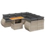 Set Divano da Giardino 9 pz con Cuscini Grigio in Polyrattan