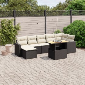 Set Divani da Giardino con Cuscini 8 pz Nero in Polyrattan