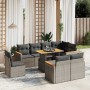 Set Divano da Giardino 9 pz con Cuscini Grigio in Polyrattan