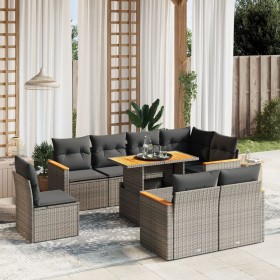 Set Divano da Giardino 9 pz con Cuscini Grigio in Polyrattan