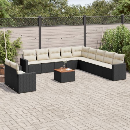 Set Divani da Giardino 12 pz con Cuscini Nero in Polyrattan