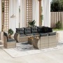 Set Divano da Giardino 9 pz con Cuscini Grigio in Polyrattan