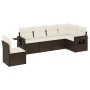 Set Divano da Giardino 6 pz con Cuscini Marrone in Polyrattan