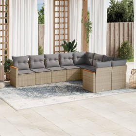 Set Divano da Giardino 9 pz con Cuscini Beige in Polyrattan