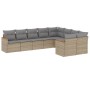 Set Divano da Giardino 9 pz con Cuscini Beige in Polyrattan