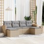 Set Divano da Giardino 6 pz con Cuscini Beige in Polyrattan