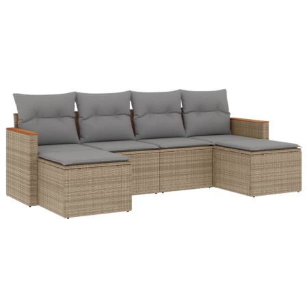 Set Divano da Giardino 6 pz con Cuscini Beige in Polyrattan