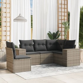 Set Divano da Giardino 5 pz con Cuscini Grigio in Polyrattan