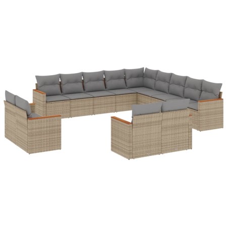 Set Divano da Giardino 13 pz con Cuscini Beige in Polyrattan