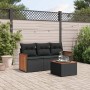 Set Divani da Giardino 4 pz con Cuscini Nero in Polyrattan