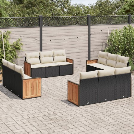 Set Divani da Giardino 12 pz con Cuscini Nero in Polyrattan