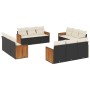 Set Divani da Giardino 12 pz con Cuscini Nero in Polyrattan