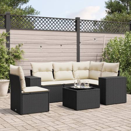 Set Divano da Giardino 6 pz con Cuscini Nero in Polyrattan