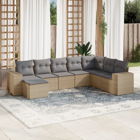 Set Divano da Giardino 8 pz con Cuscini Beige in Polyrattan