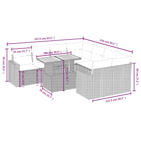 Set Divani da Giardino 9 pz con Cuscini Nero in Polyrattan