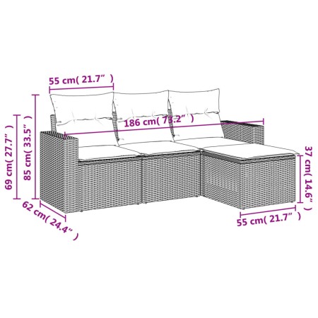 Set Divano da Giardino 4 pz con Cuscini Marrone in Polyrattan