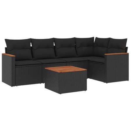 Set Divano da Giardino 6 pz con Cuscini Nero in Polyrattan