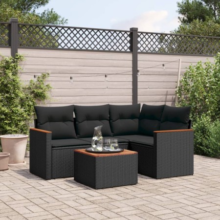 Set Divani da Giardino 5 pz con Cuscini in Polyrattan Nero