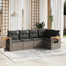 Set Divano da Giardino 5 pz con Cuscini Grigio in Polyrattan