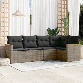 Set Divano da Giardino 5 pz con Cuscini Grigio in Polyrattan