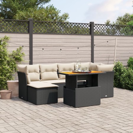 Set Divani da Giardino con Cuscini 7pz Nero Polyrattan