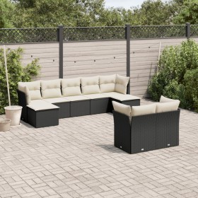 Set Divani da Giardino 9 pz con Cuscini Nero in Polyrattan