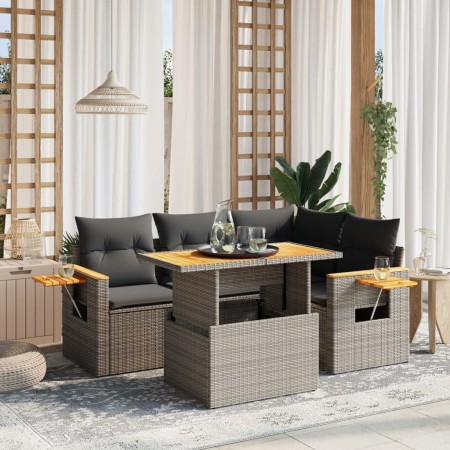 Set Divano da Giardino 5 pz con Cuscini Grigio in Polyrattan