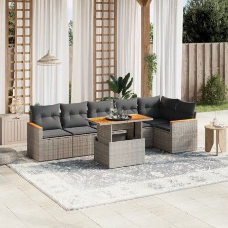 Set Divani da Giardino 7 pz con Cuscini Grigio in Polyrattan