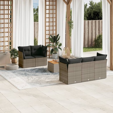 Set Divano da Giardino 6 pz con Cuscini Grigio in Polyrattan