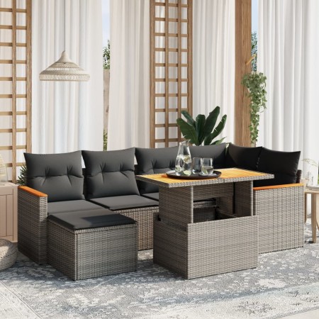 Set Divani da Giardino 7 pz con Cuscini Grigio in Polyrattan