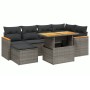 Set Divani da Giardino 7 pz con Cuscini Grigio in Polyrattan