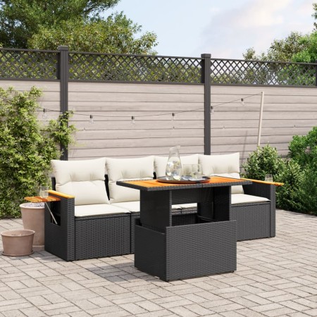 Set Divani da Giardino 5 pz con Cuscini in Polyrattan Nero