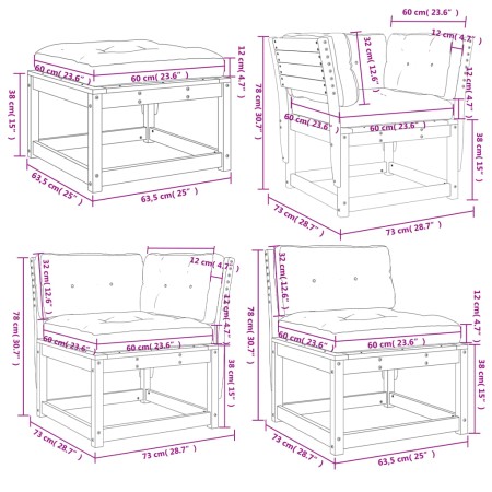 Set Divani Giardino 5 pz con Cuscini Legno Massello di Douglas