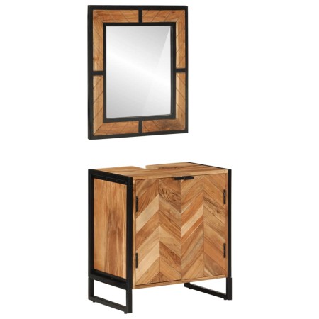 Set Mobili da Bagno 2 pz in Ferro e Legno Massello di Acacia