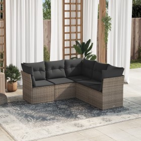 Set Divano da Giardino 5 pz con Cuscini Grigio in Polyrattan