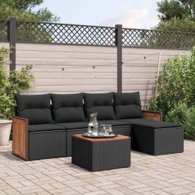 Set Divano da Giardino 6 pz con Cuscini Nero in Polyrattan