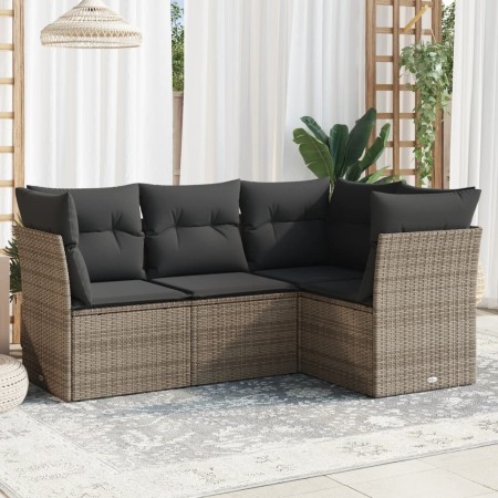 Set Divani da Giardino 4 pz con Cuscini in Polyrattan Grigio