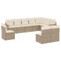 Set Divano da Giardino 10 pz con Cuscini Beige in Polyrattan