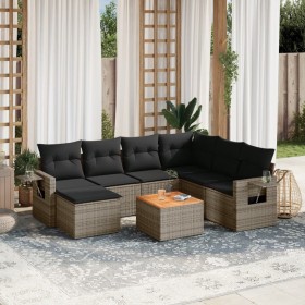 Set Divano da Giardino 8 pz con Cuscini Grigio in Polyrattan