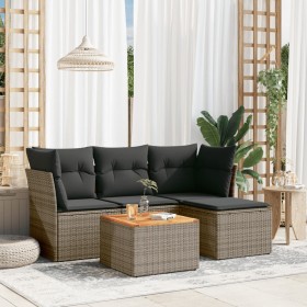 Set Divano da Giardino 5 pz con Cuscini Grigio in Polyrattan