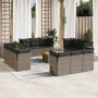 Set Divani da Giardino 13 pz con Cuscini Grigio in Polyrattan