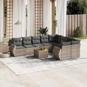 Set Divano da Giardino 10 pz con Cuscini Grigio in Polyrattan