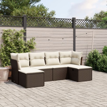 Set Divano da Giardino 6 pz con Cuscini Marrone in Polyrattan