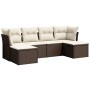 Set Divano da Giardino 6 pz con Cuscini Marrone in Polyrattan