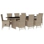 Set da Pranzo da Giardino 9 pz con Cuscini Beige in Polyrattan