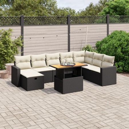 Set Divani da Giardino 9 pz con Cuscini Nero in Polyrattan