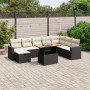 Set Divani da Giardino 9 pz con Cuscini Nero in Polyrattan