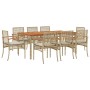 Set da Pranzo da Giardino 9 pz con Cuscini Beige in Polyrattan