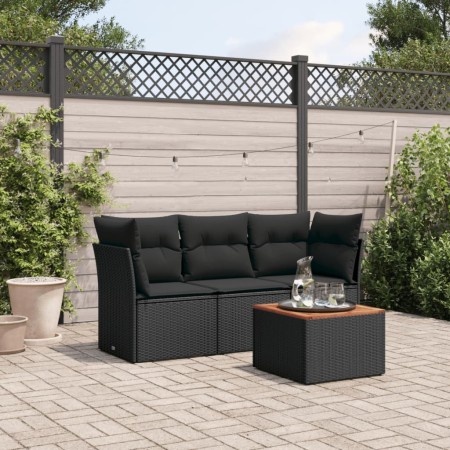 Set Divani da Giardino 4 pz con Cuscini Nero in Polyrattan