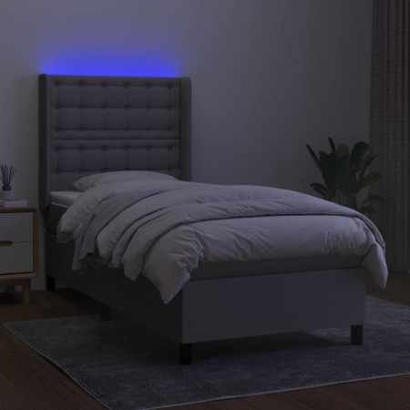 Letto a Molle Materasso e LED Grigio Chiaro 100x200 cm Tessuto